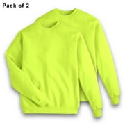 Hanes High Visibility Safety Sweatshirt for Men Ecosmart - P160, Hi Vis Work Comfort Crew Sweatshirt 7.8oz Safety Green Fleece Sweater Size S Pack 2